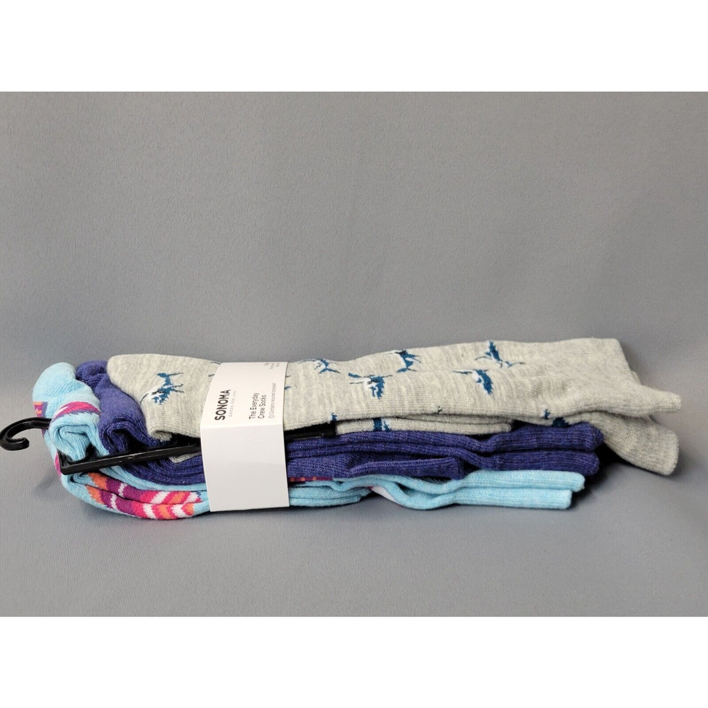 Sonoma The Everyday Crew Socks Mens Size 8-13 Shark Surfboard Print 3 Pair New